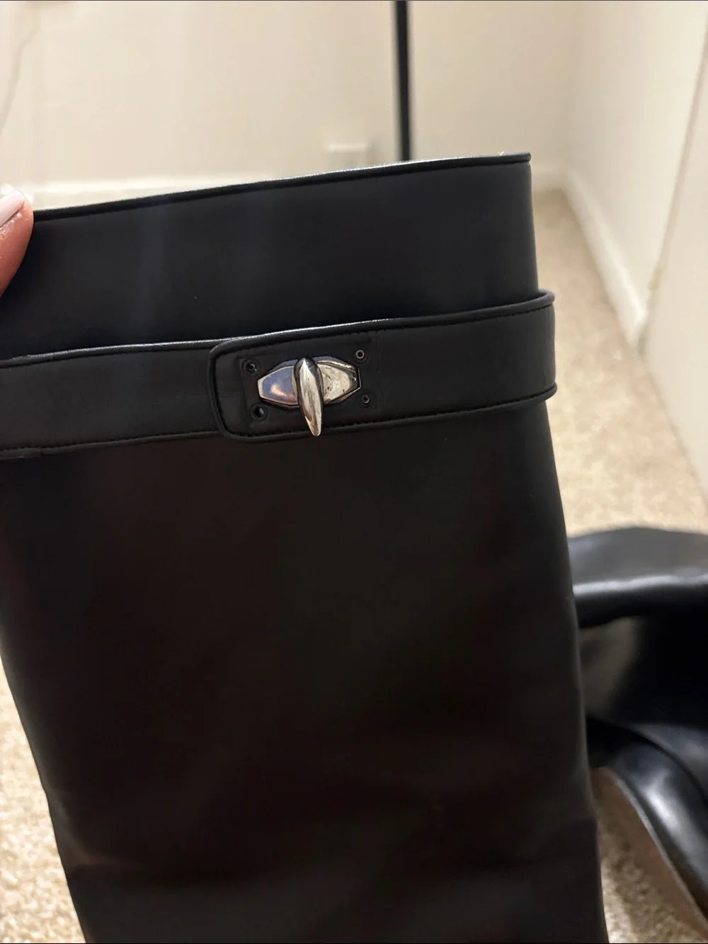 Women’s Black Leather Knee-High Boots - Classic Turnlock Detail